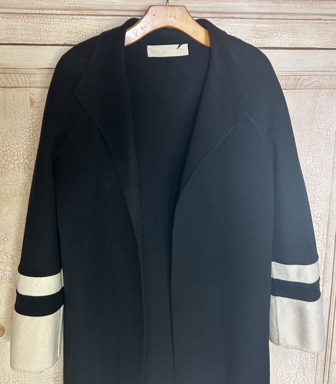 Valentino Virgin Wool Cashgora Colorblock Coat Black Ivory VTG Made In Italy