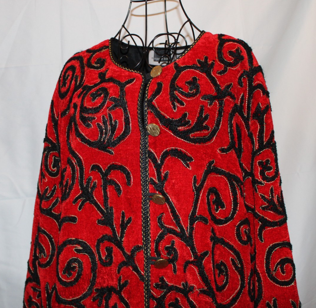 Vintage Maggie Barnes Embroidered Art-to-Wear Jacket Romantic Goth Baroque Style