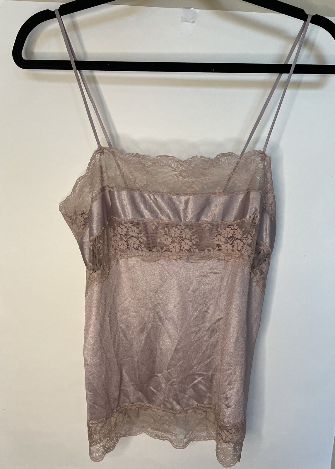 Vintage Pink Camisole Tank Top Lace Spaghetti straps Cami 70s Size Large Nylon