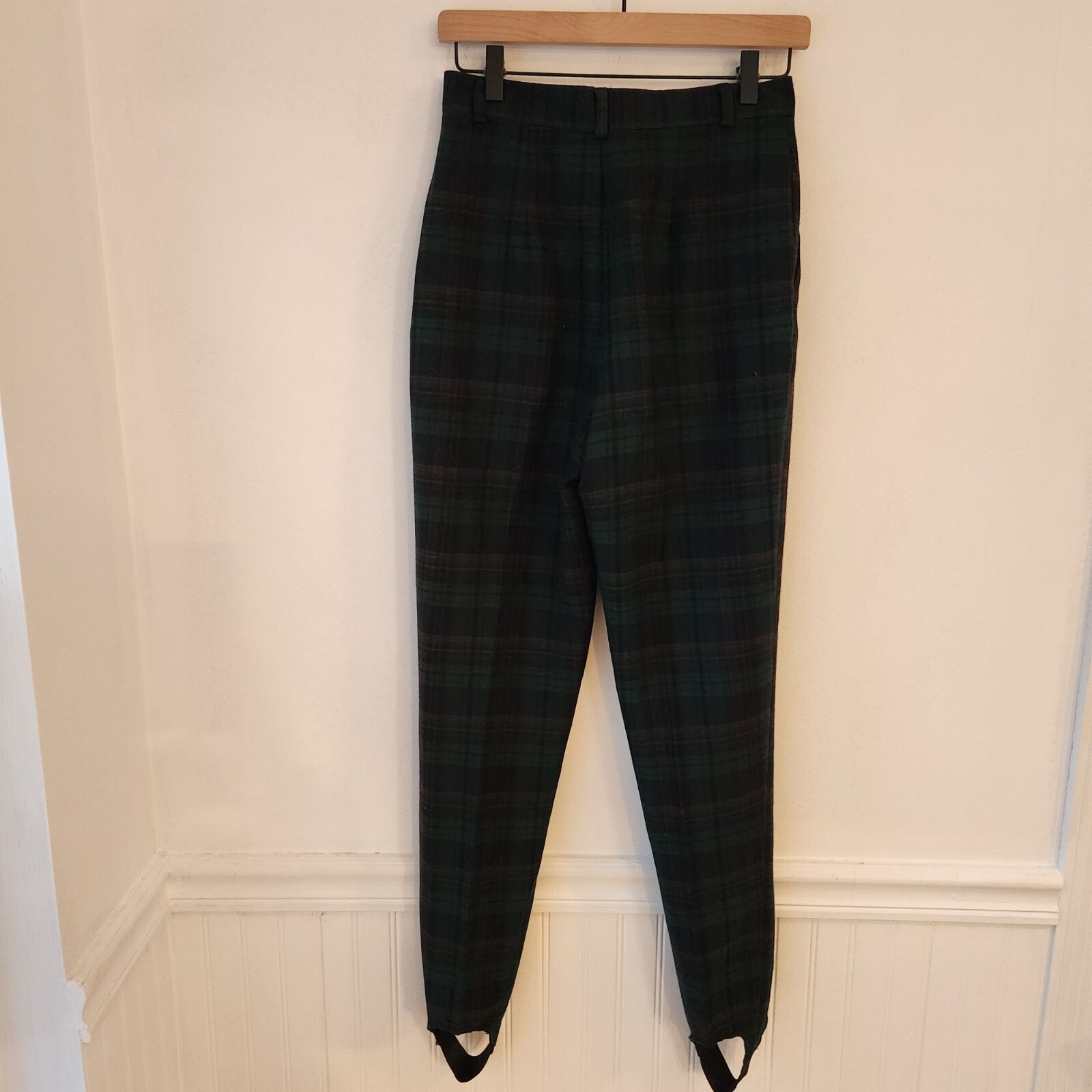 VTG High Waisted Green Plaid Stirrup Pants Made in USA Academia 2-4 (VTG 5/6)