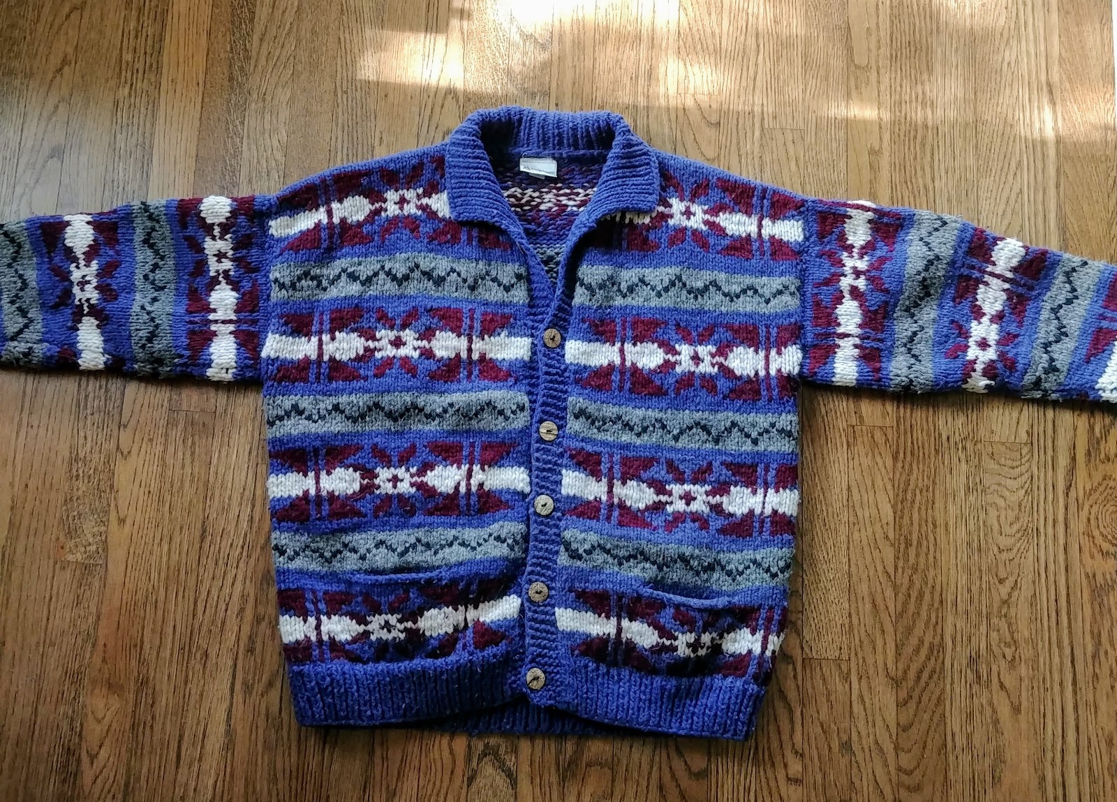 70s 80s Cowichan Cardigan Chunky Sweater WOOL Bolivia POCKETS