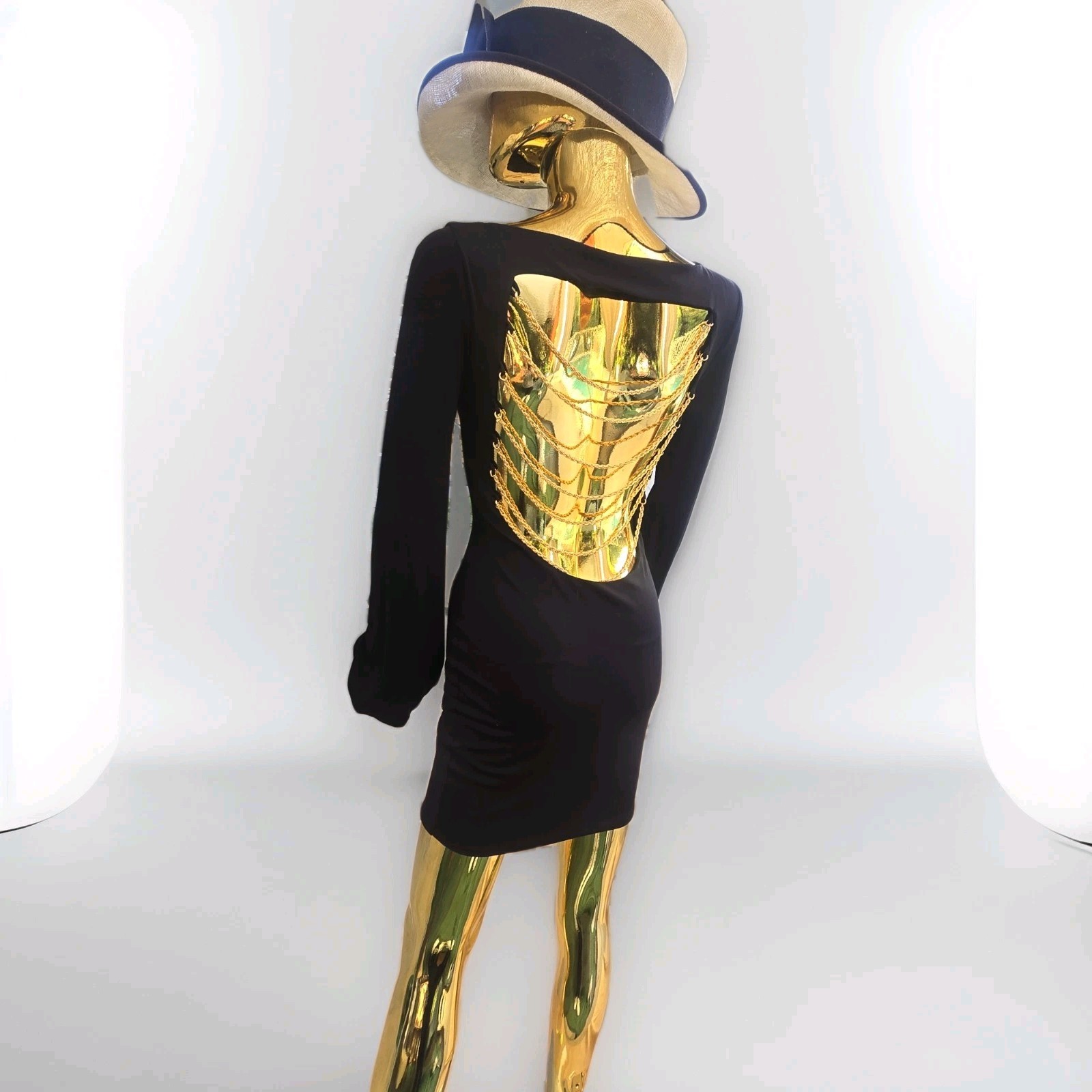 European made LYCRA high Quality Dress,open Back With Chains,1990 VINTAGE