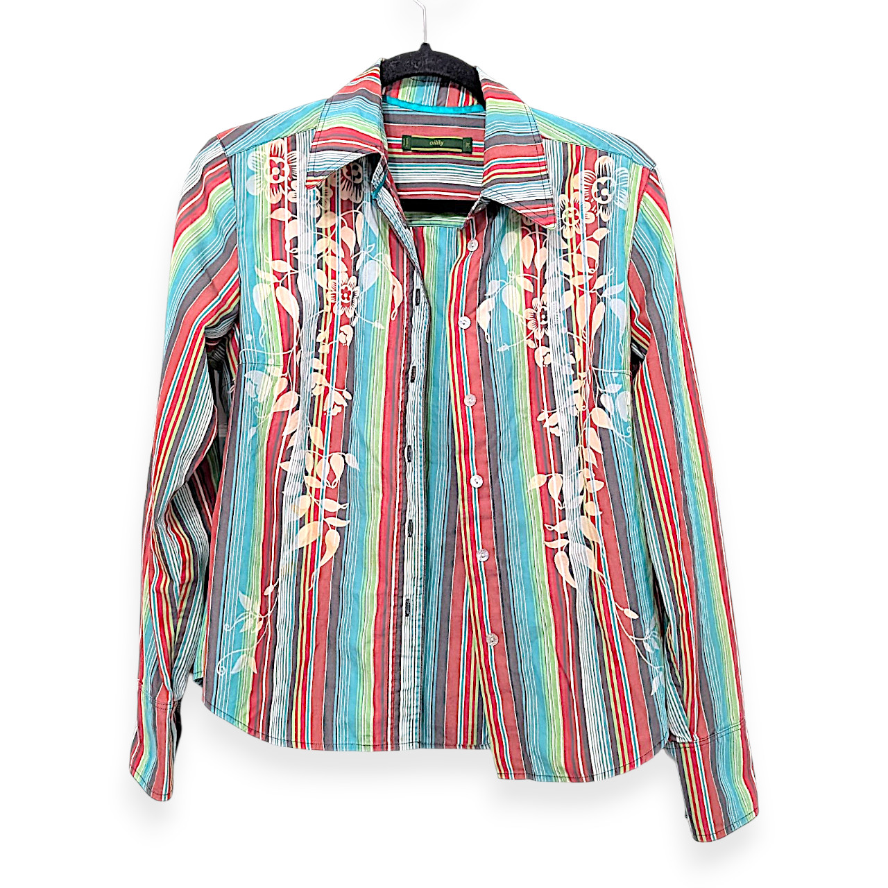 Oililly vtg floral floral stripped rodeo cow girl boho button up shirt W’s S/M