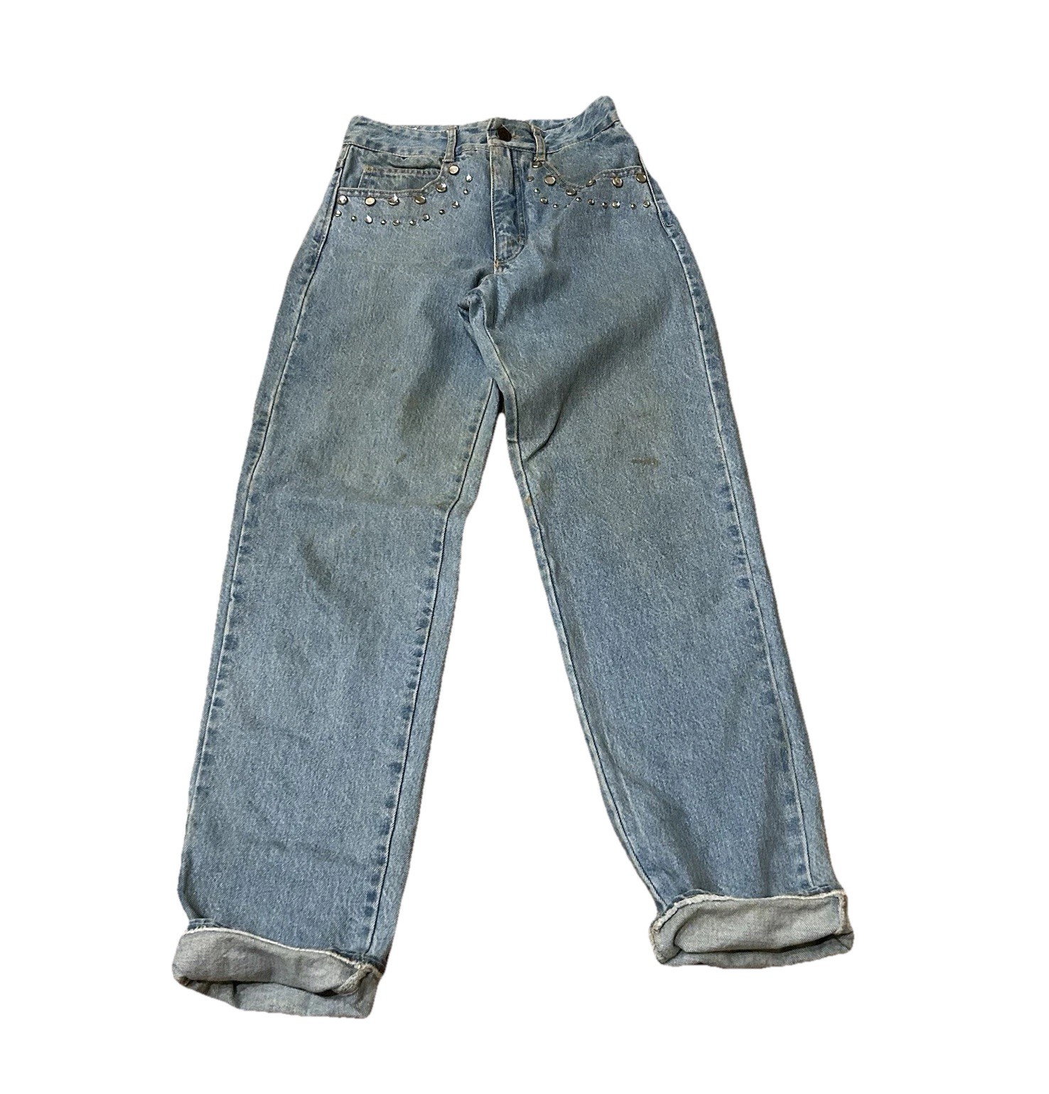 Vintage Studded Mirror High Rise Mom Jeans Light Wash 90s Denim Size 4