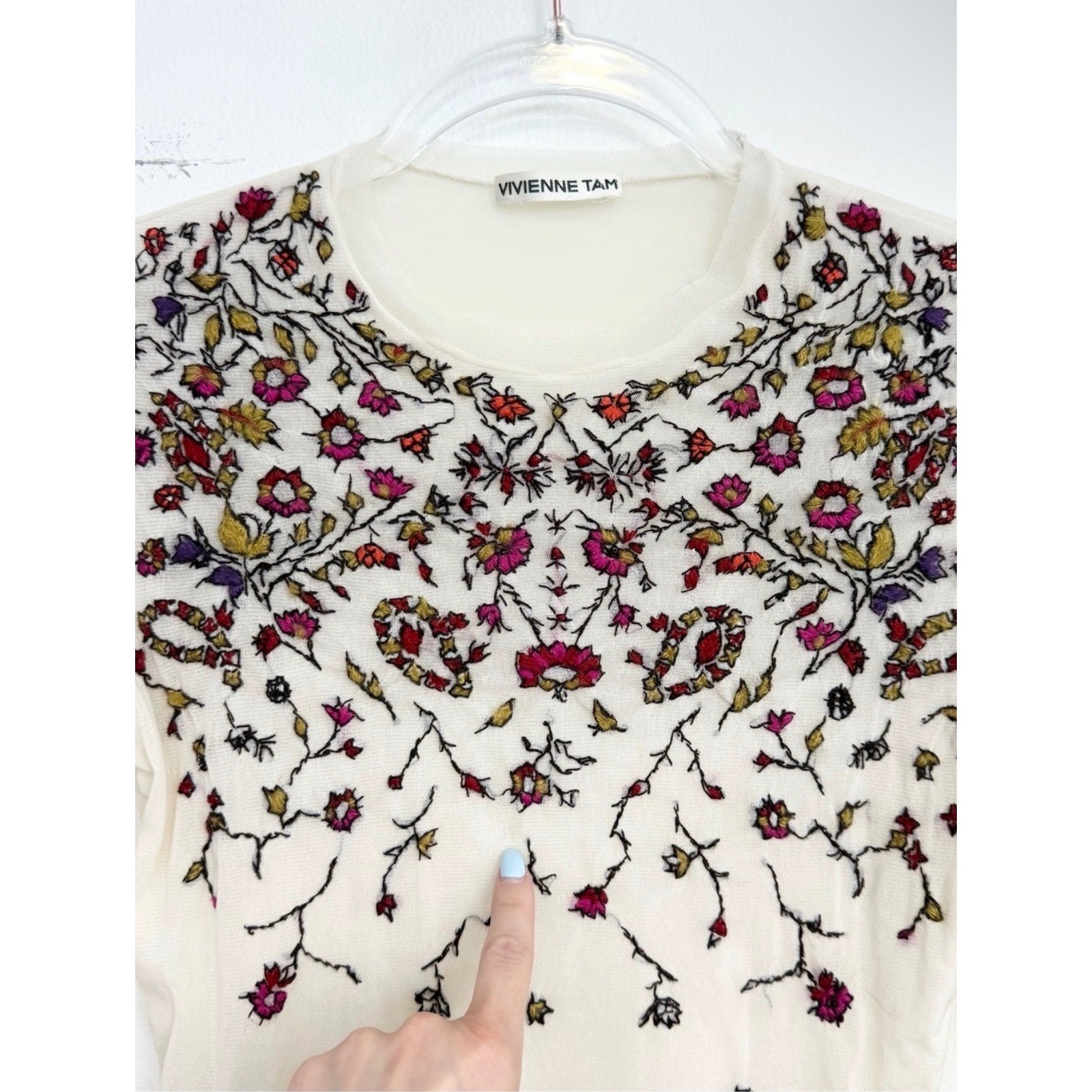 Vintage 90s Vivienne Tam Embroidered Mesh Top Sheer Floral Fairy Grunge XS S