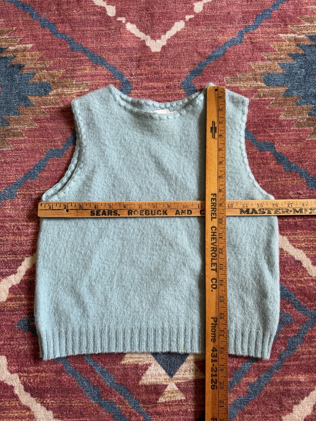 Vintage 60s 70s Baby Blue Mohair Wool Blend Sleeveless Top Size S/M Shagora