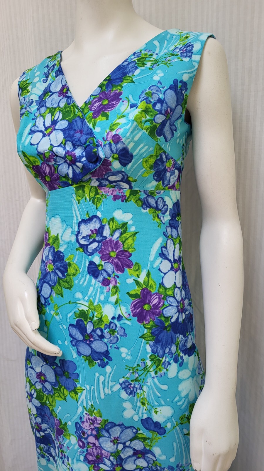 Vintage 60/70s PENNEYS HAWAII Bright Blue Floral Maxi Dress – Size S – EUC