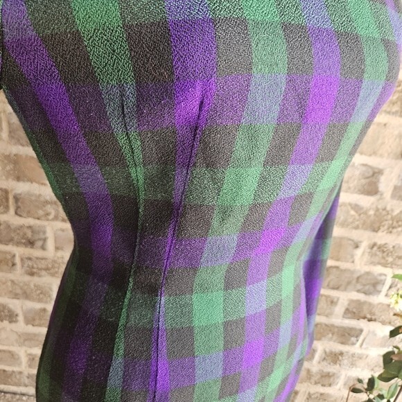 Vintage Bichon Green And Purple Plaid Dress Size 6