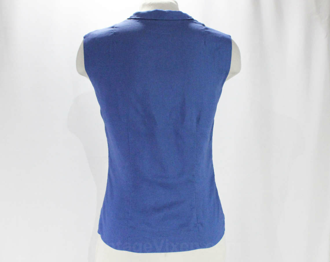 Size 6 McMullen Blouse 1950s Blue Linen Tailored Top Red Nautical Flags Shirt