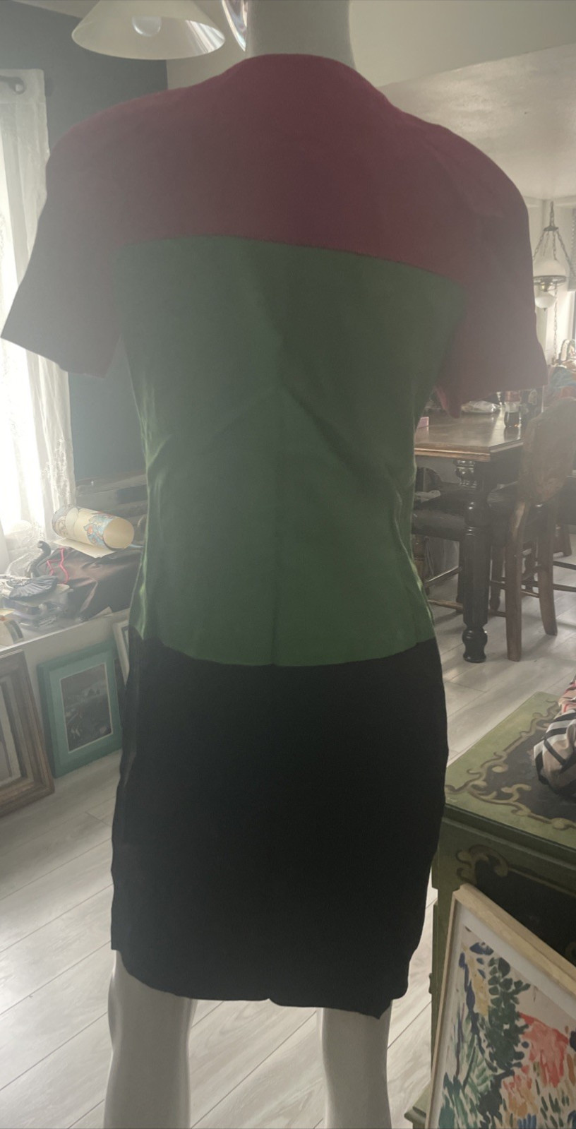 Vintage CONSTANCE SAUNDERS color block dress SZ P 8 Rare Buttons
