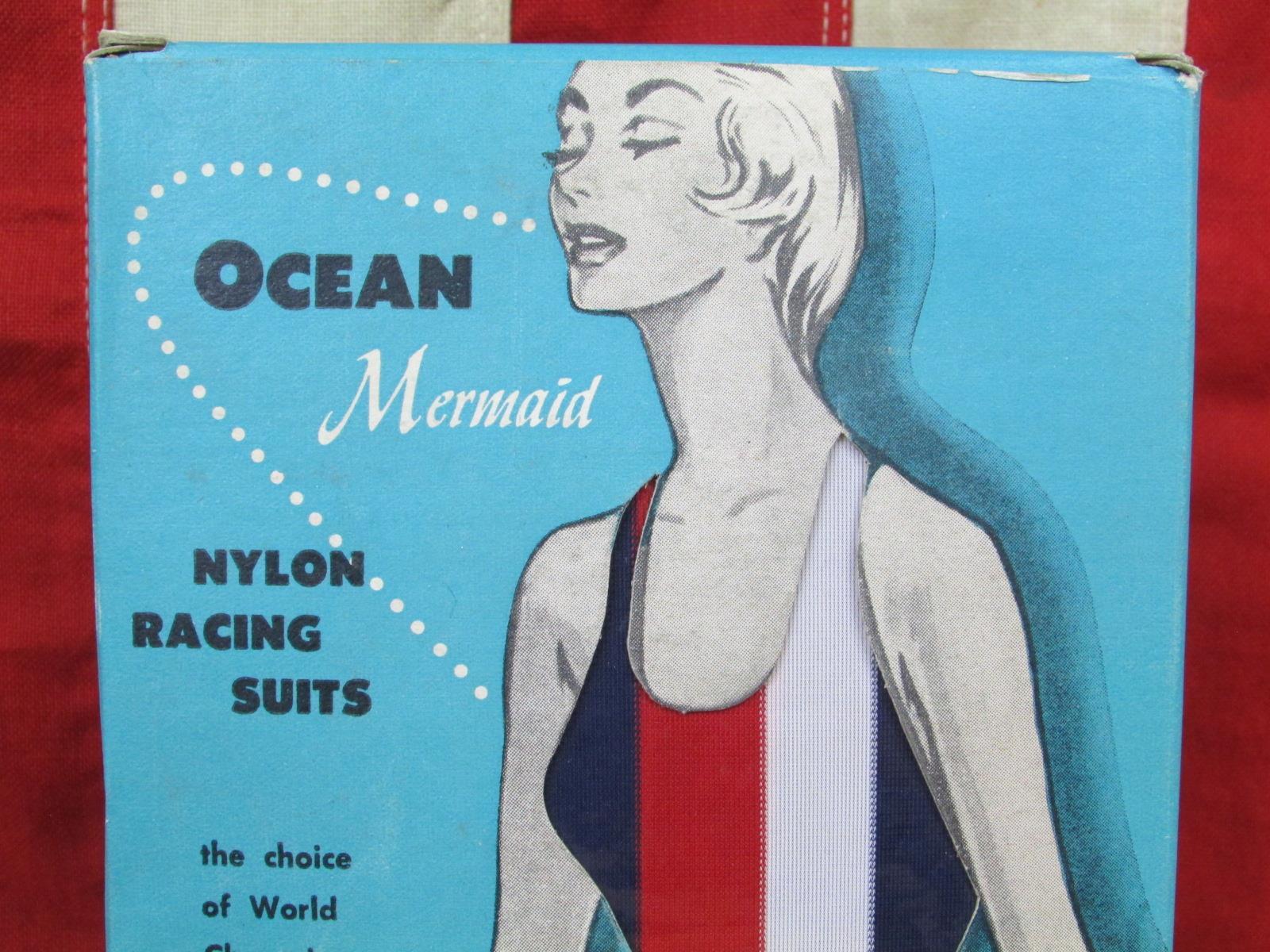 Vintage 1960s Ocean Mermaid Swimsuit NOS w/Liberty Magazine Framed Beach Pennant