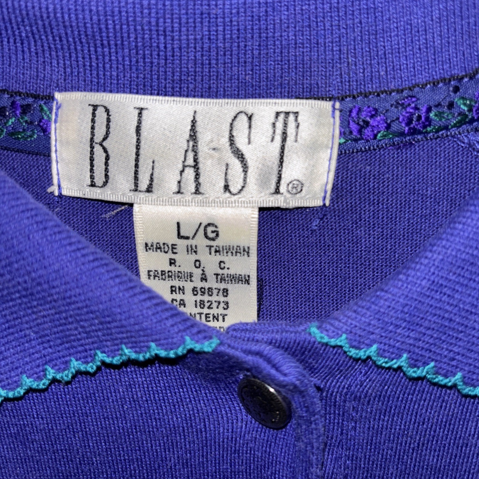Vtg 90’s BLAST Women Purple Pullover Ornate Embroidery Silver Button Grandma