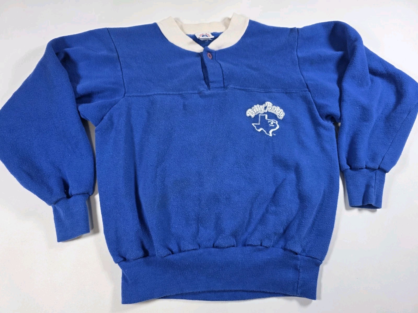 Vintage 70s 80s Billy Bobs Texas Fort Worth Blue White Pullover Sweater Small