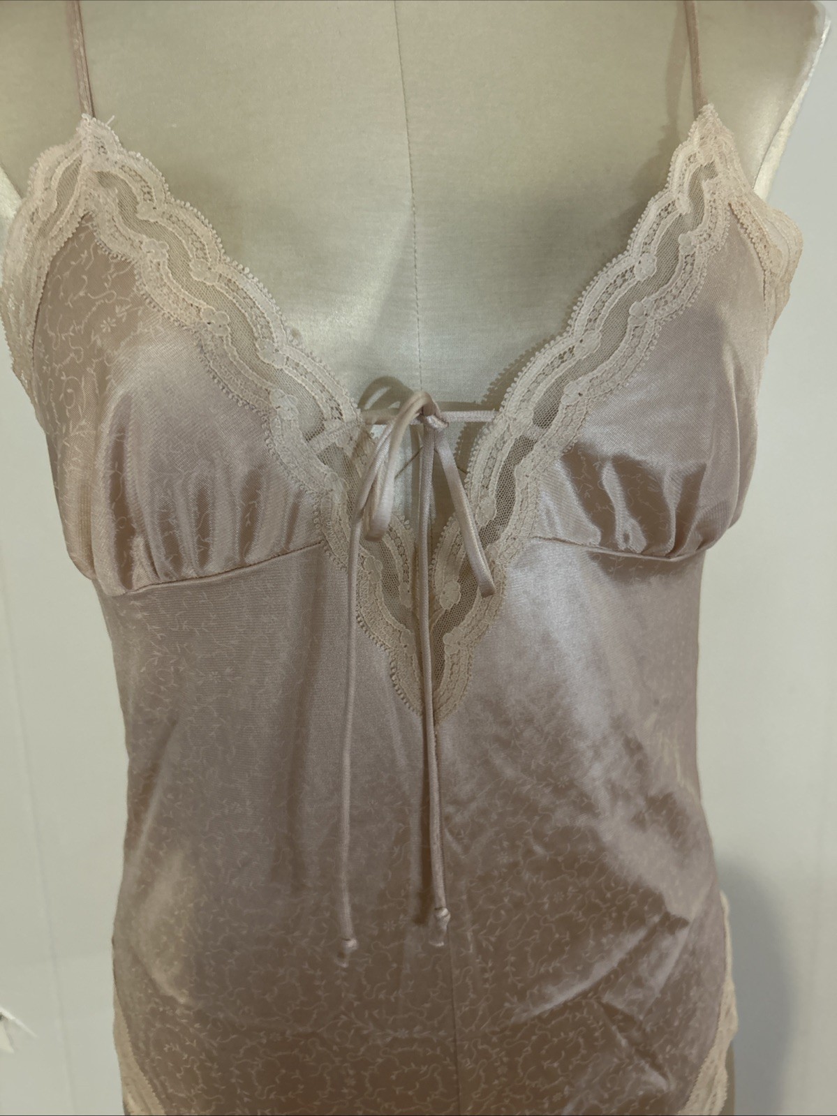 Vintage Designer Givenchy Light Nude Tan Lace Trim, Bodysuit Teddy Small