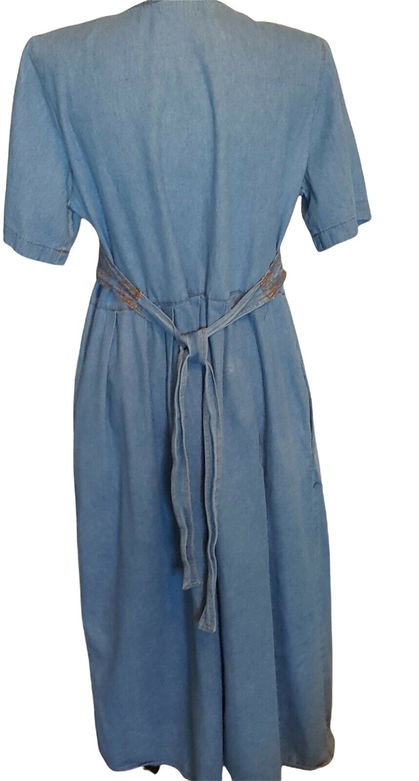Vintage 80’s Dress 16P Petite Women’s Blue Chambray Cotton Attached Vest