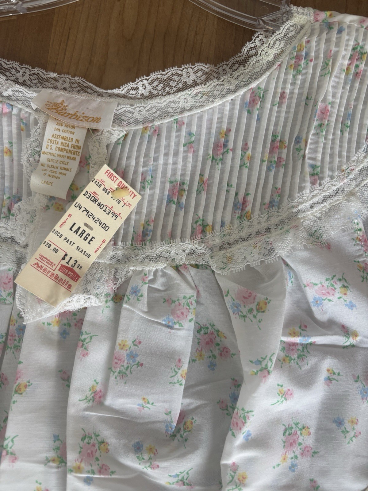 Vtg. Barbizon White Floral Lace Trim Midi Nightgown Cotton Mix NWT Sz L PRETTY!