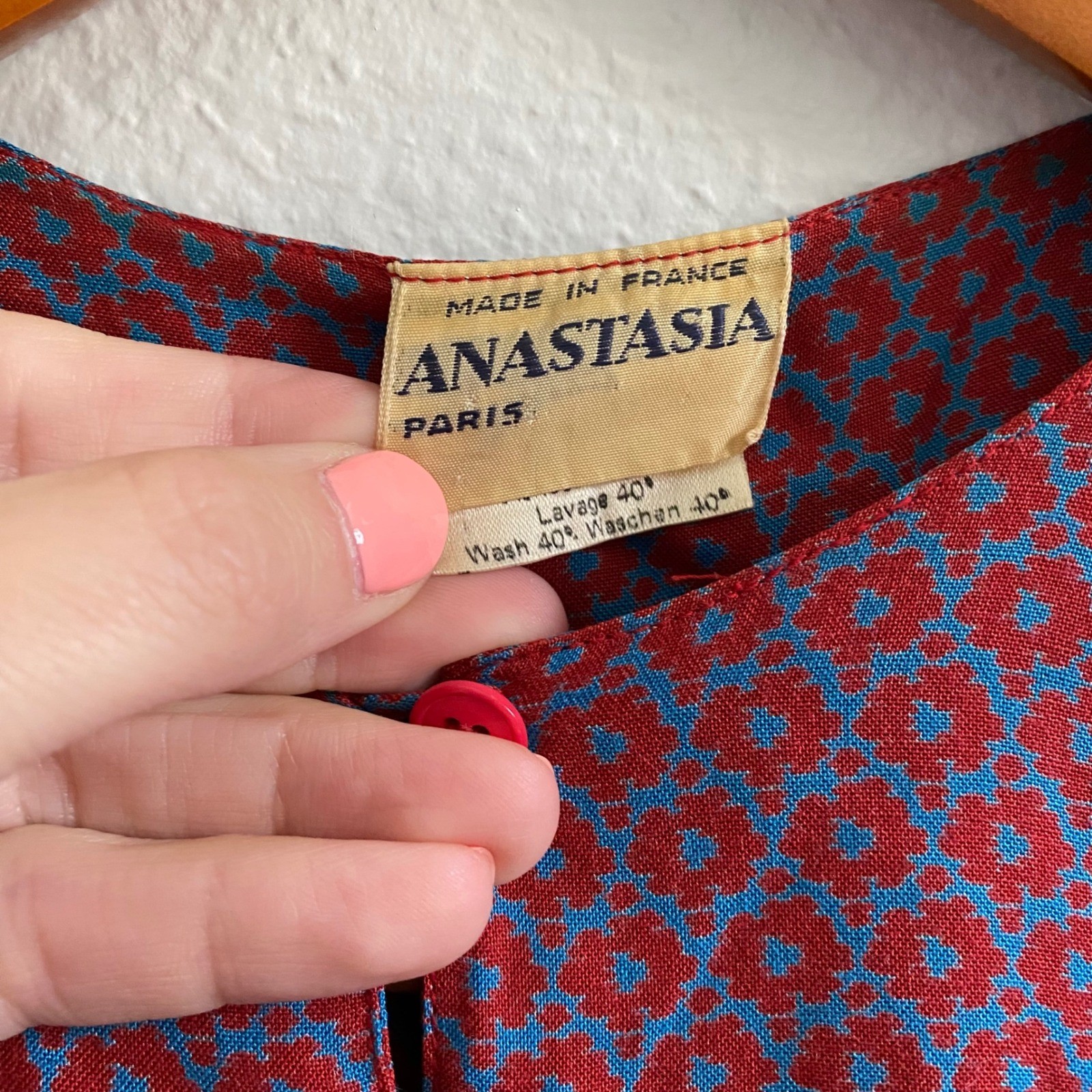 Anastasia Paris Vintage Rare 1980s Made in France MixedPrint Boho Maxi Dress Red