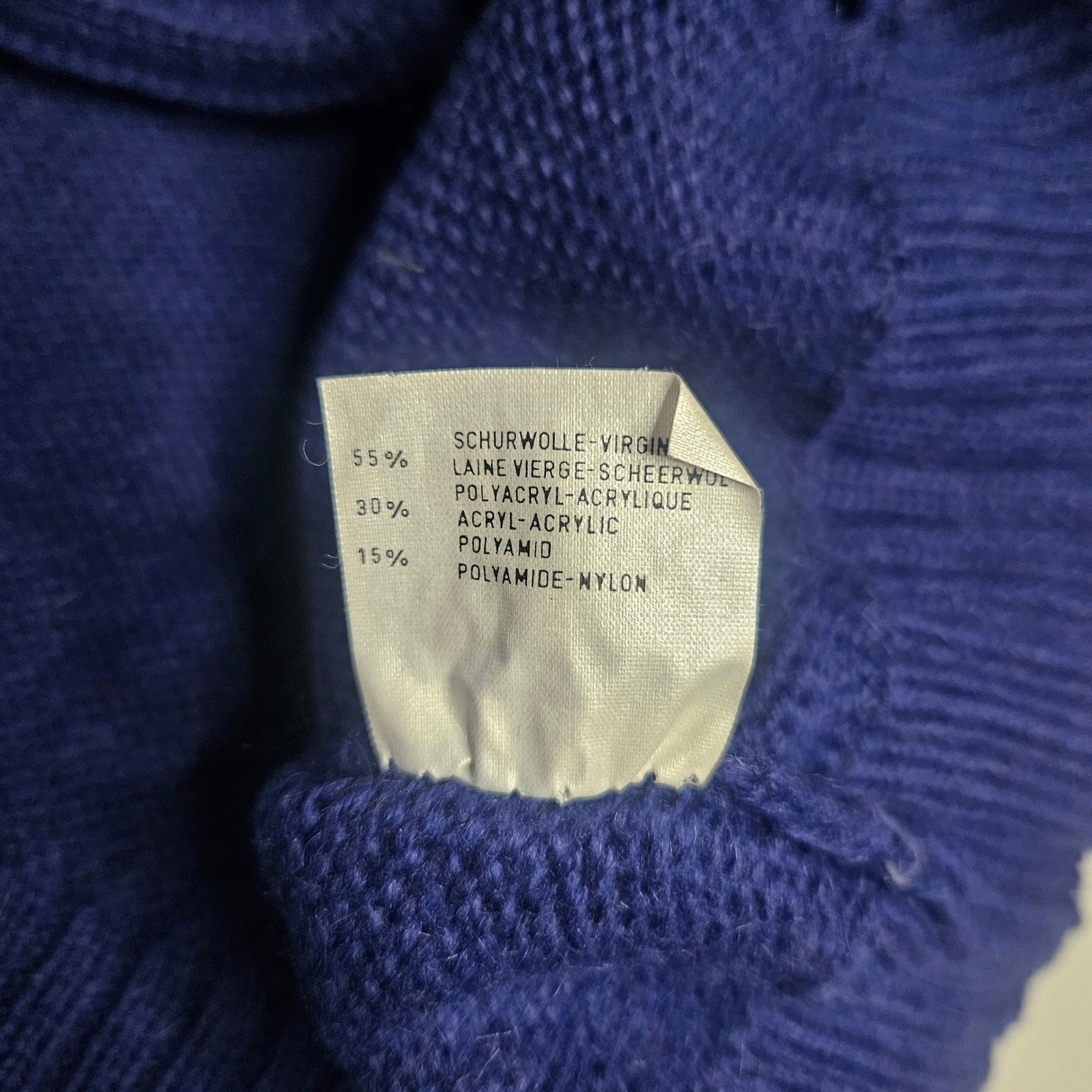 Bleyle Vintage Blue Virgin Wool Blend V-Neck Cable Knit Sweater Made in Italy