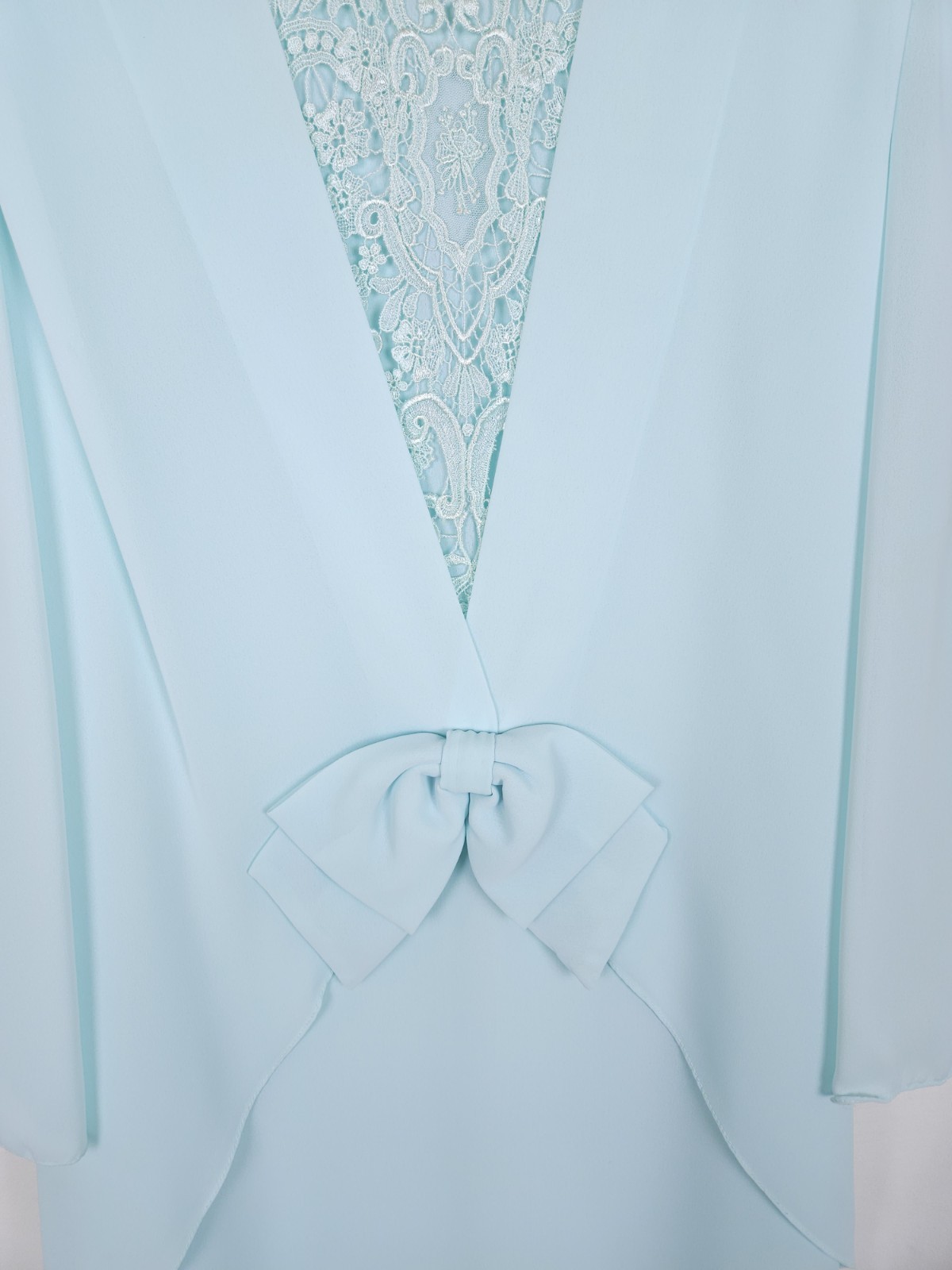 Vintage Liz Roberts Size 12 Blue Embroidered Lace Bow Long Sleeve Dress MOTB