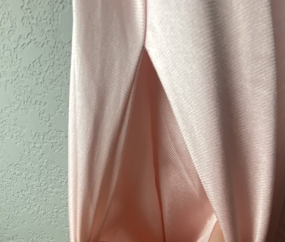 VTG Jolie Two Peignoir Nylon Silky Shiny Pink Sheer Flowers Embroidered MED