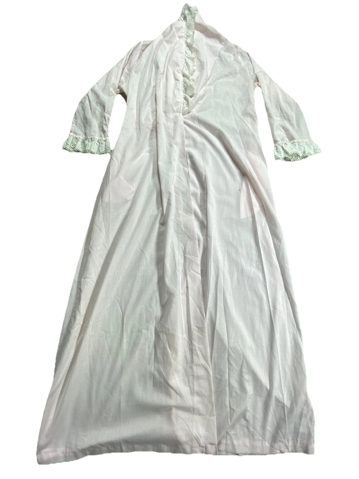 Vintage Nightgown Robe Womens L Pink Swiss Dot Eyelet Lace Trim Retro Sleepwear