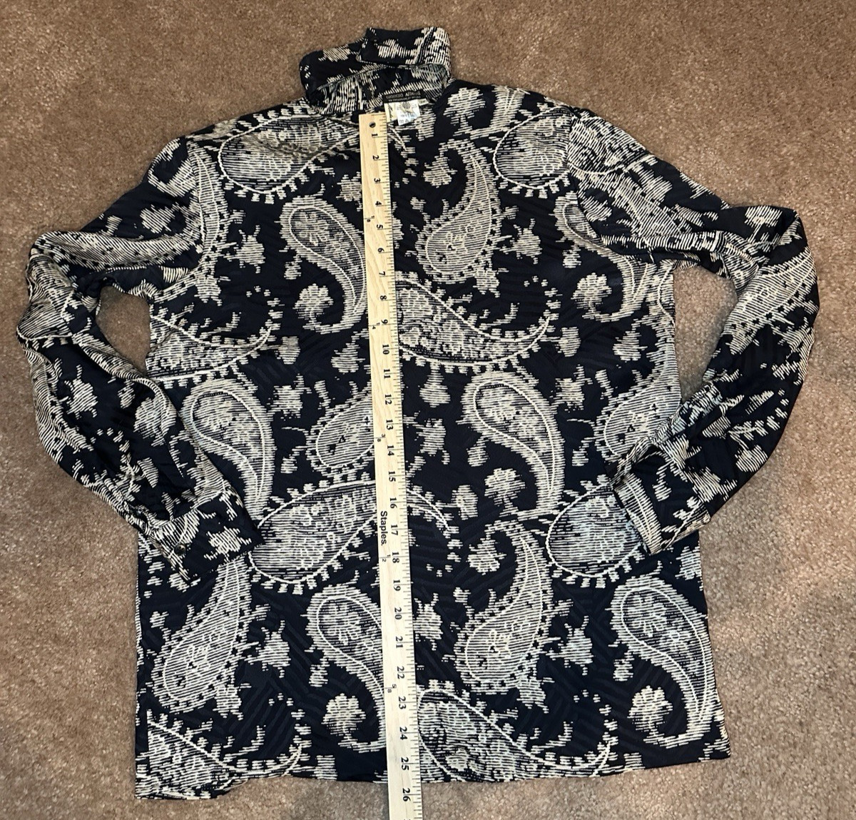 Vintage Giorgio Armani 100% Silk High Neck Paisley Blouse Italy Size 38