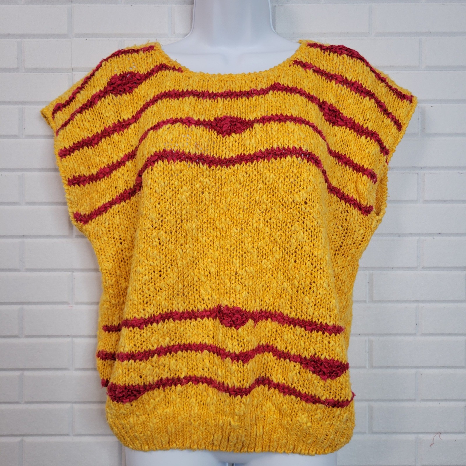 Vintage 1980s Objectives Summer Sweater Sz Large Textured Linen Blend Dopamine