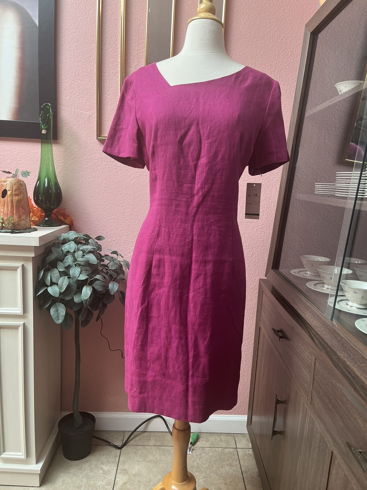 1980’s Deadstock Oberon NY | Fuchsia Sheath Dress | Size 14