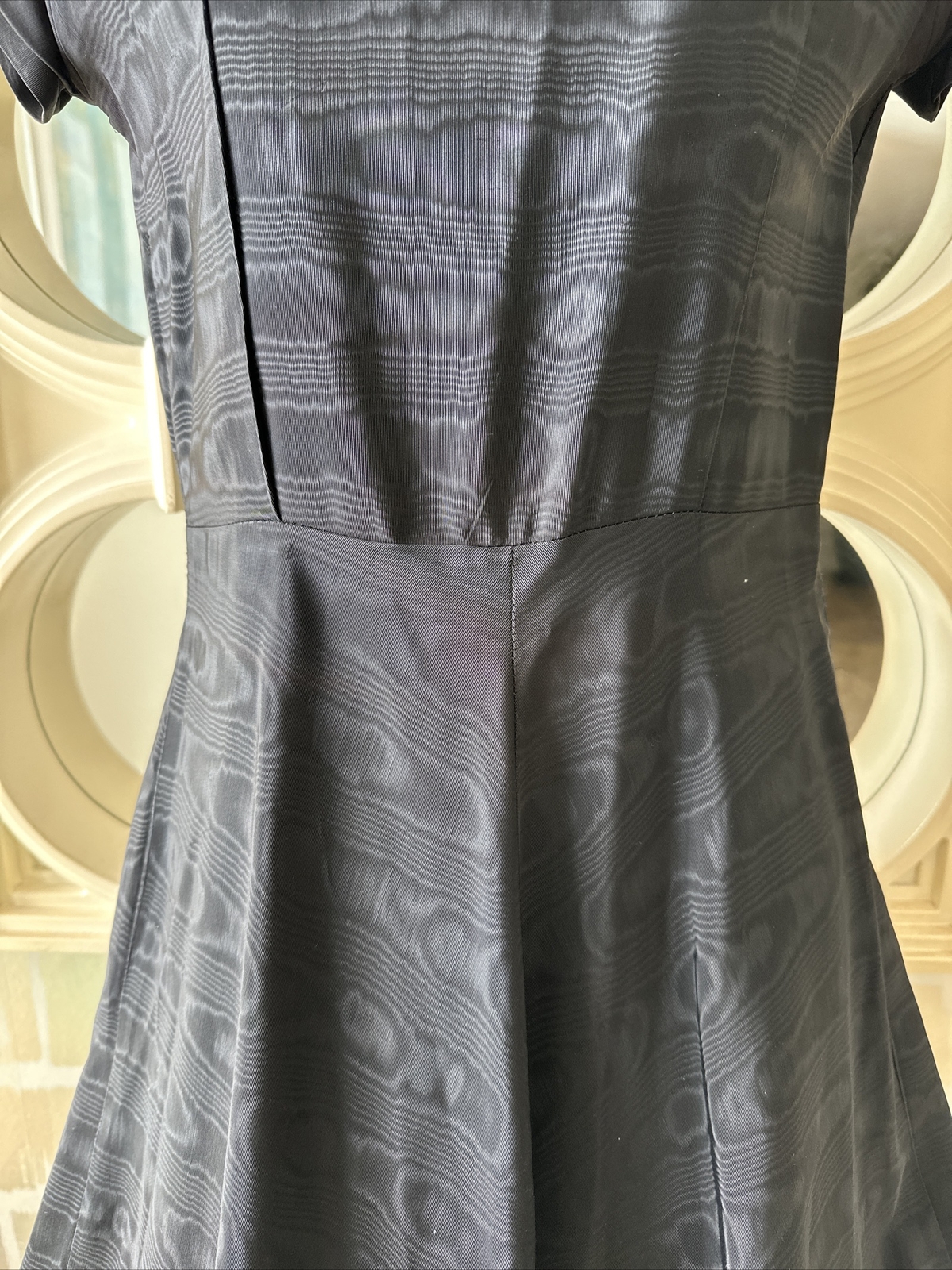 Black Silk Moire Sweetheart Neck 40s Dress From Estate Sale Of Matthew Weiner XS