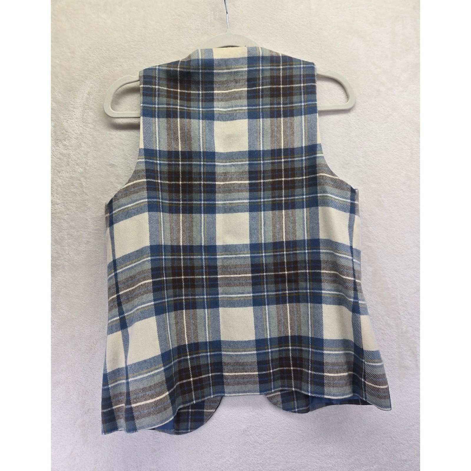 Vintage Pure New Wool Plaid Vest and Kilt Skirt Set Blue Brown Academic Size 12