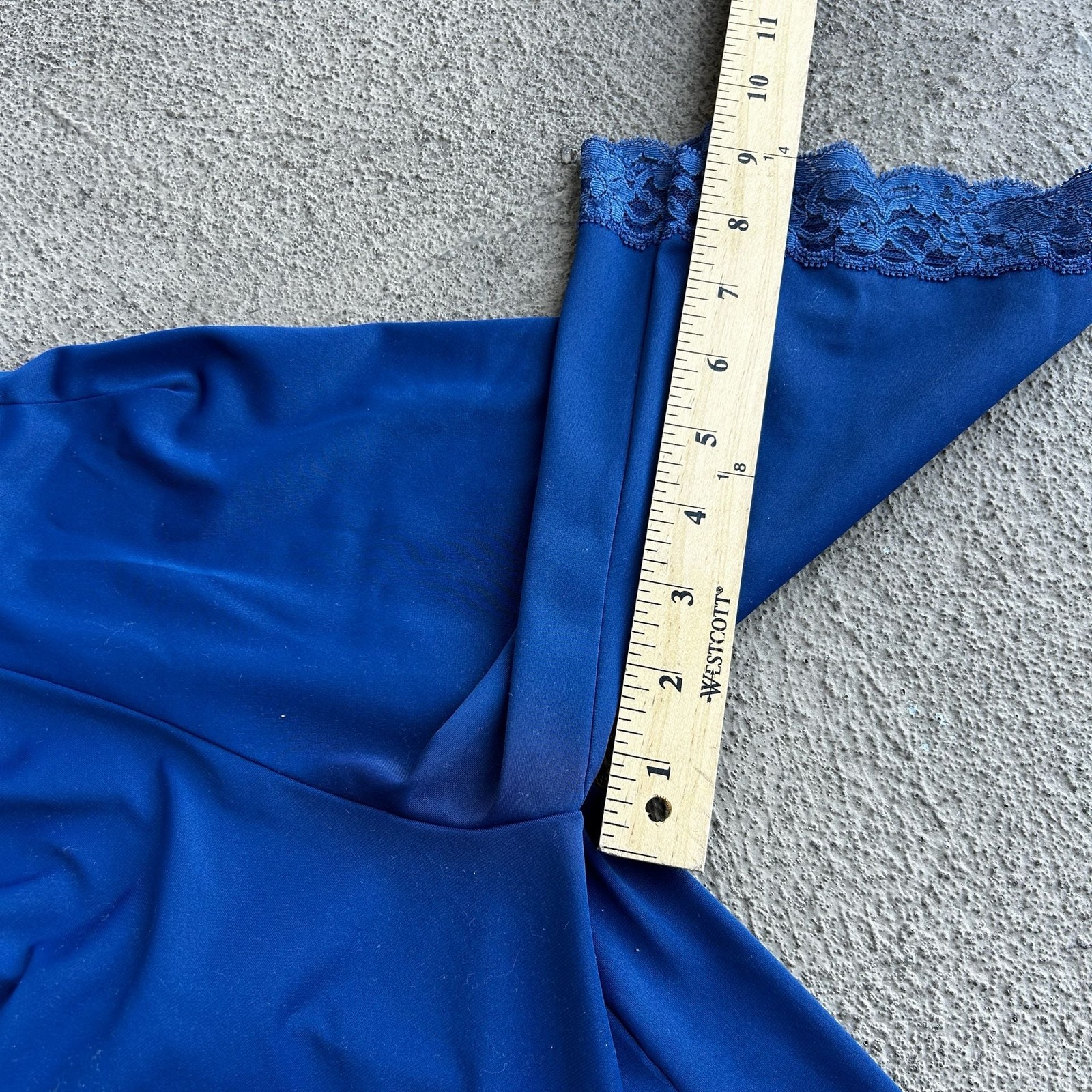 Shadowline Vintage Button-Front Housecoat & Embroidered Lace Trim Pocket, Navy