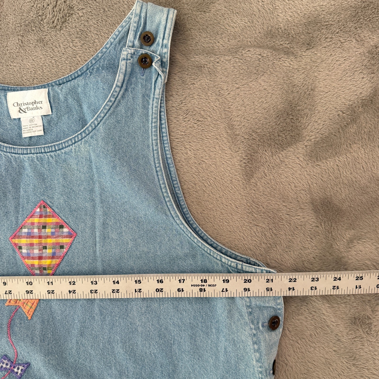 Vintage Overall Jumper Dress 14 Embroidered Novelty Print Kites Teacher Artsy