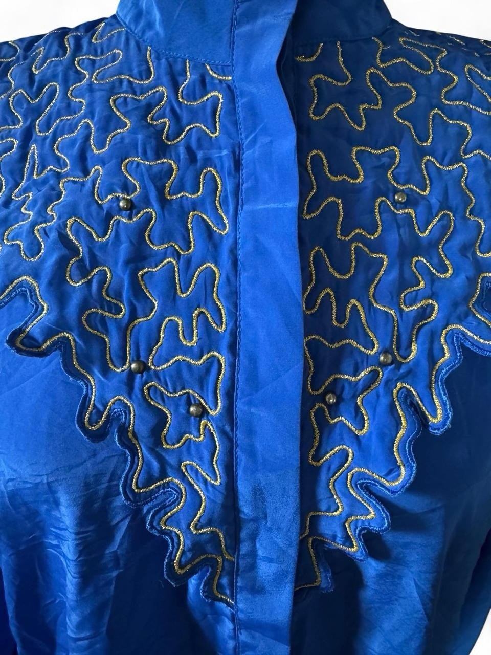 Oleg Cassini Vintage Royal Blue Embroidered Blouse Sz 10