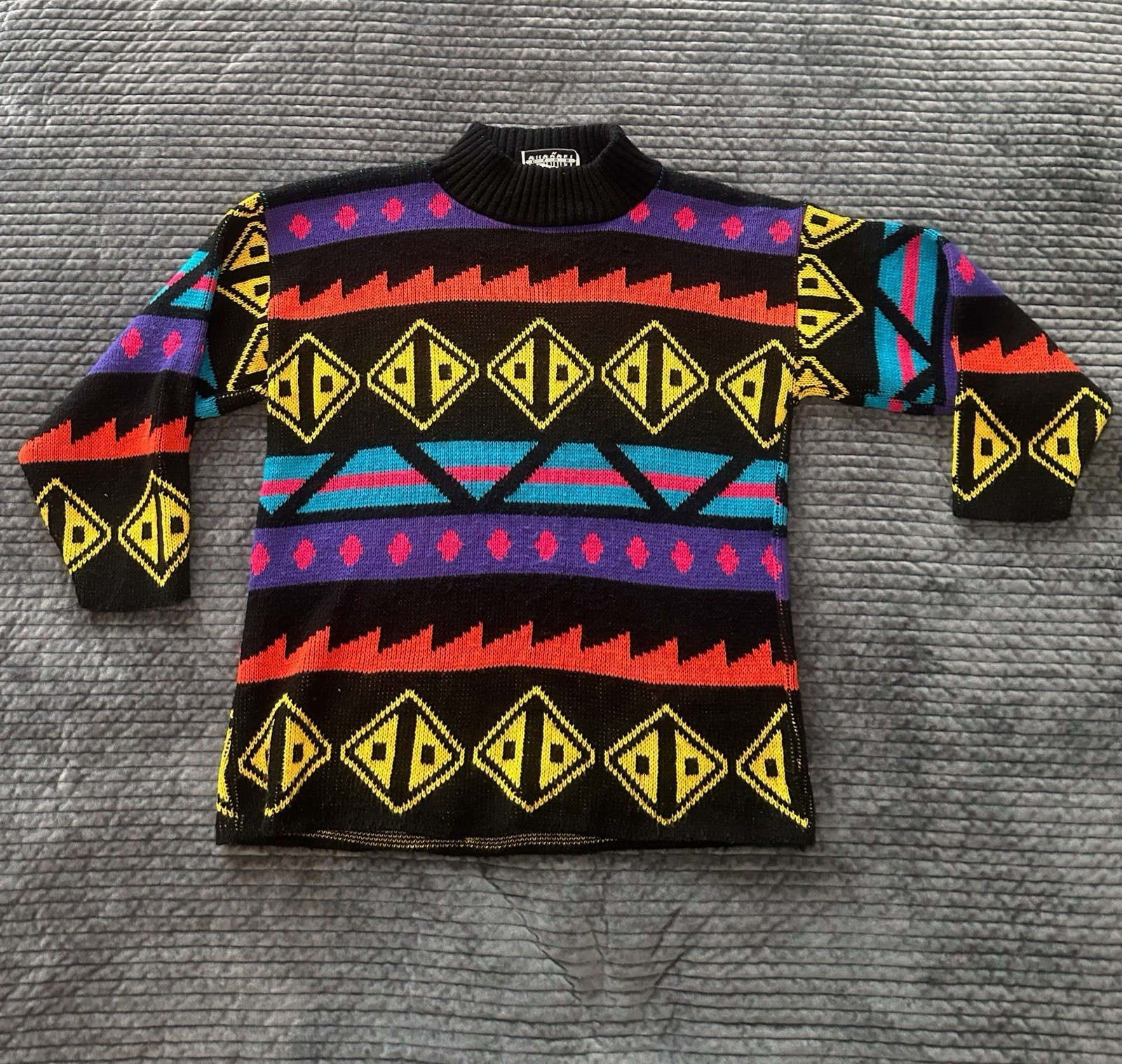 1980’s Vintage Croquet Club Aztec Geometric Sweater Womens Bold Colorblock Sz M