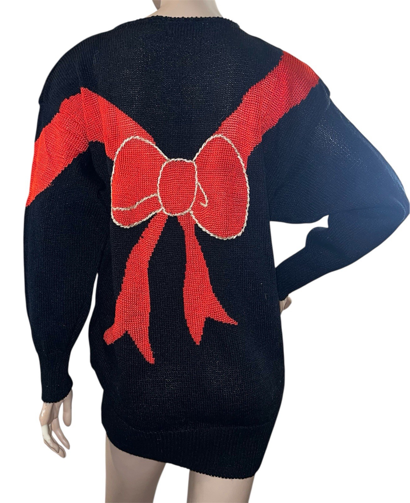 Vtg Maurada Flapper Girl Christmas Embellished Pearl Oversize Sweater Whimsigoth