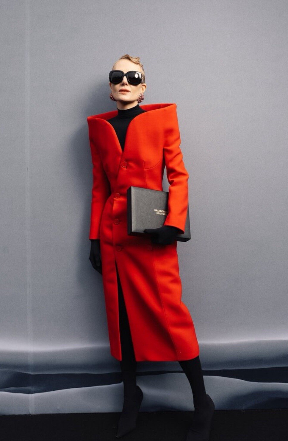 Runway Celebrity High Collar Red Long Coat Jacket L US8-10