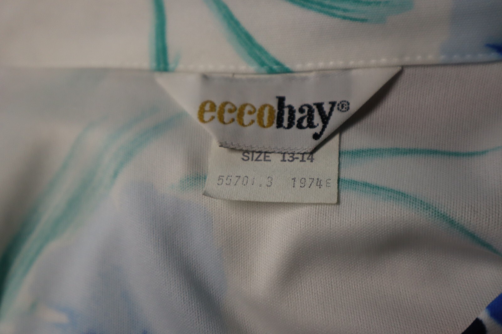 Vintage 70s ECCOBAY long sleeve blue floral white button up blouse size 13-14