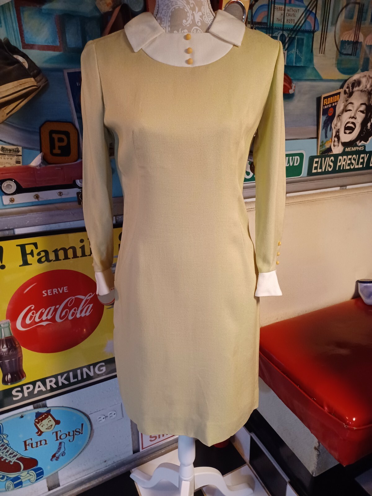 True Vtg Mid-century Modern 1960s Linen Anr Jr Sheath Dress Mod GoGo MCM EUC