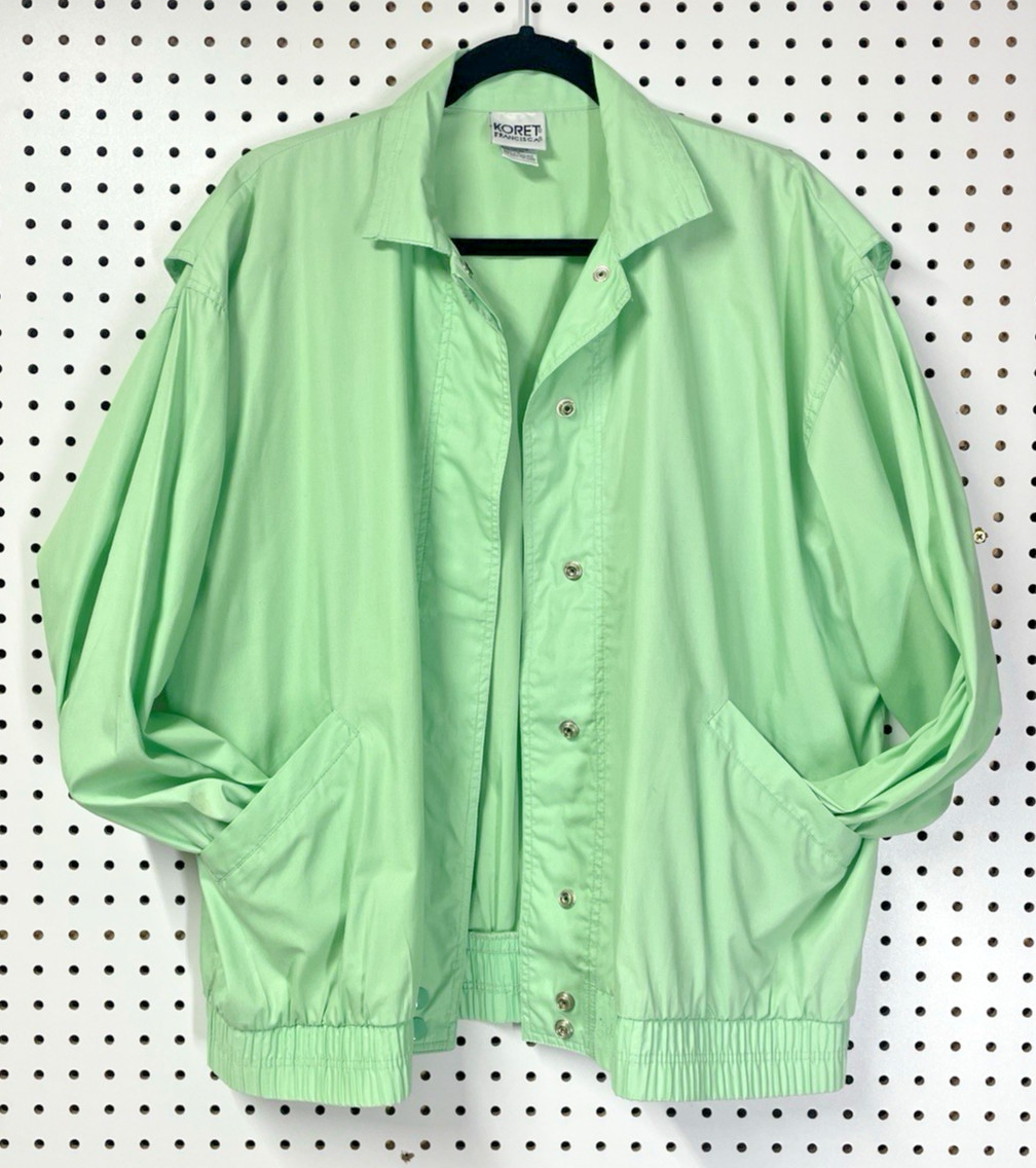 vintage lightweight green jacket – Koret Francisca womens sz M snap button front