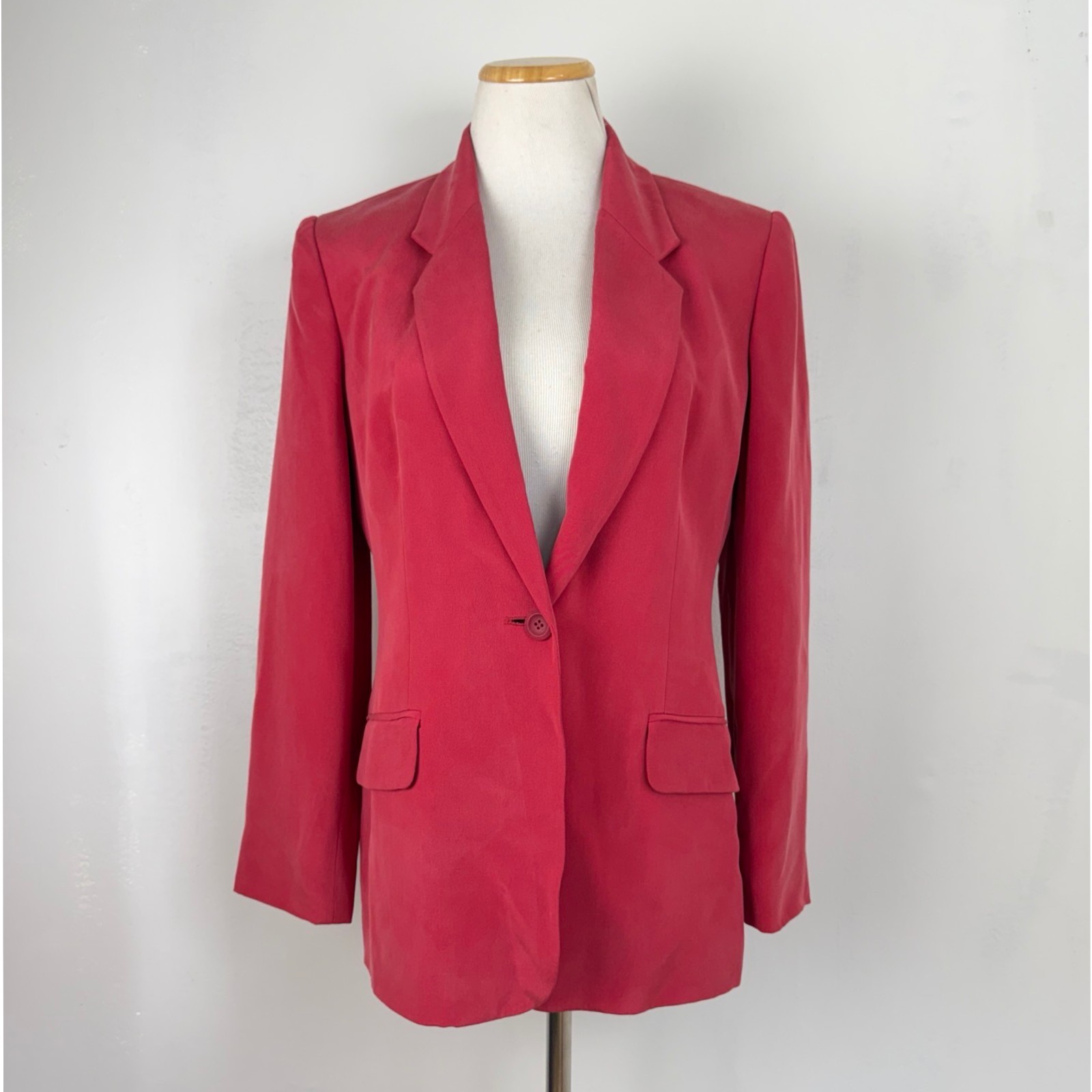 Vintage Deep Pink Silk Blazer Womens Size Small 90s Sport Coat Suit Jacket