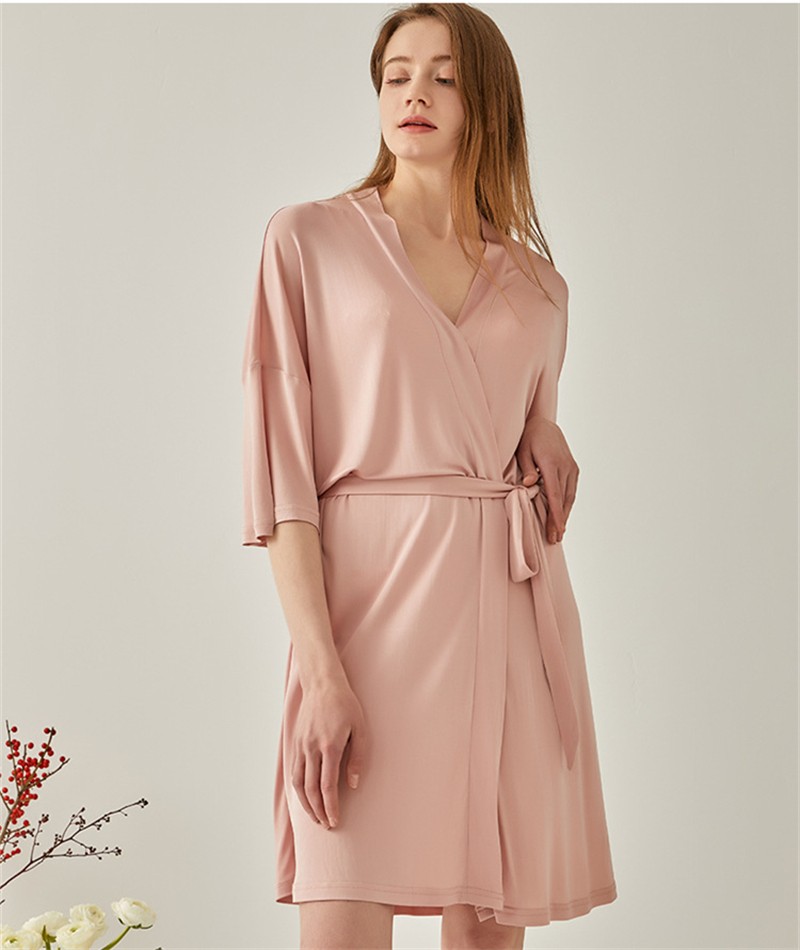 100silk Pajamas Women’s Thin Nightgown V-neck Tie Loungewear Nightdress Bathrobe