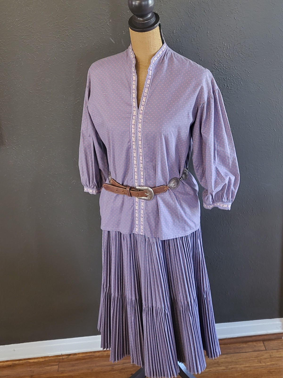 Martha Of Taos Vintage Small Purple Prairie Broom Skirt & Blouse Set Small (4-6)