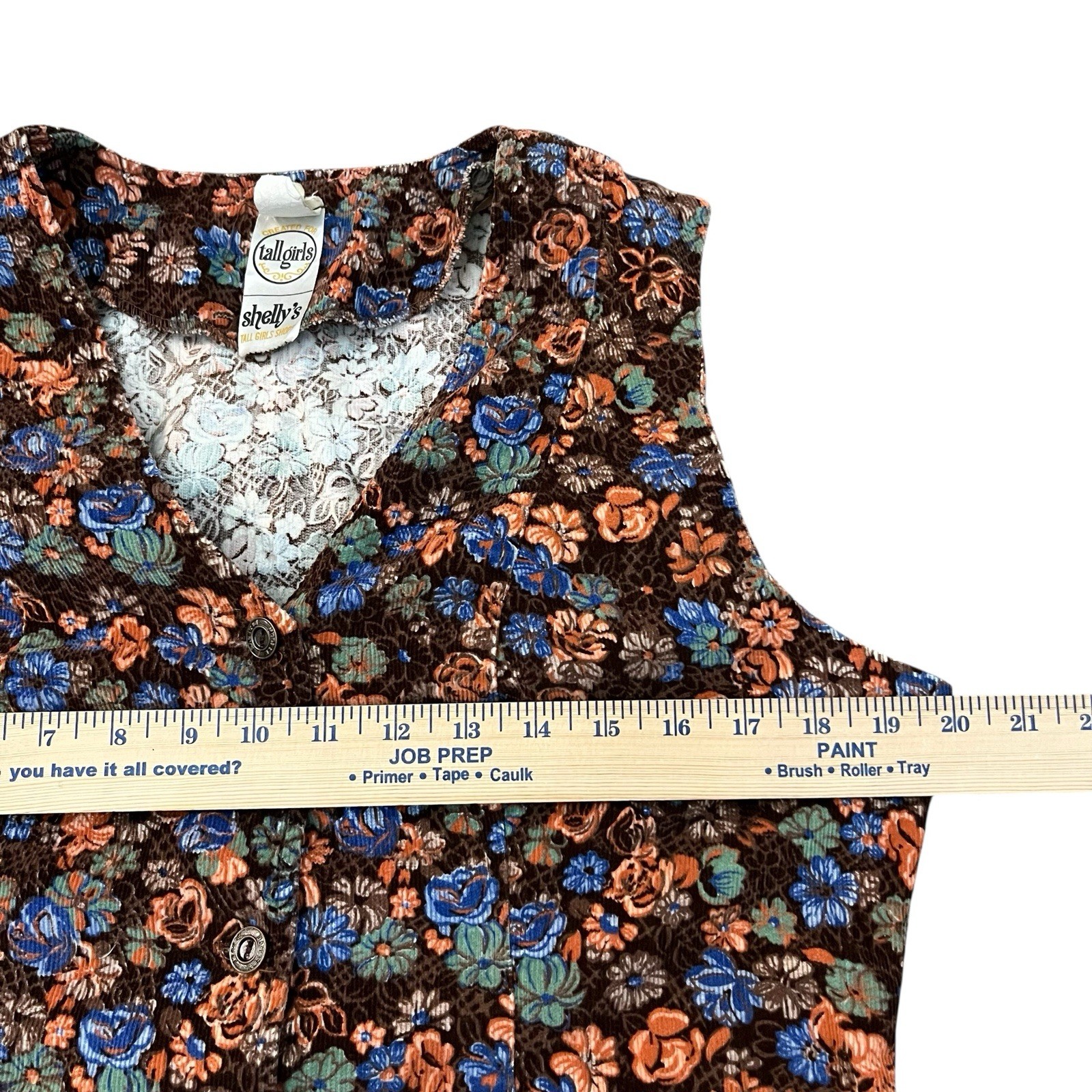 70s VTG Shellys Tall Girls Shop Womens Corduroy Cropped Vest Large Floral Retro