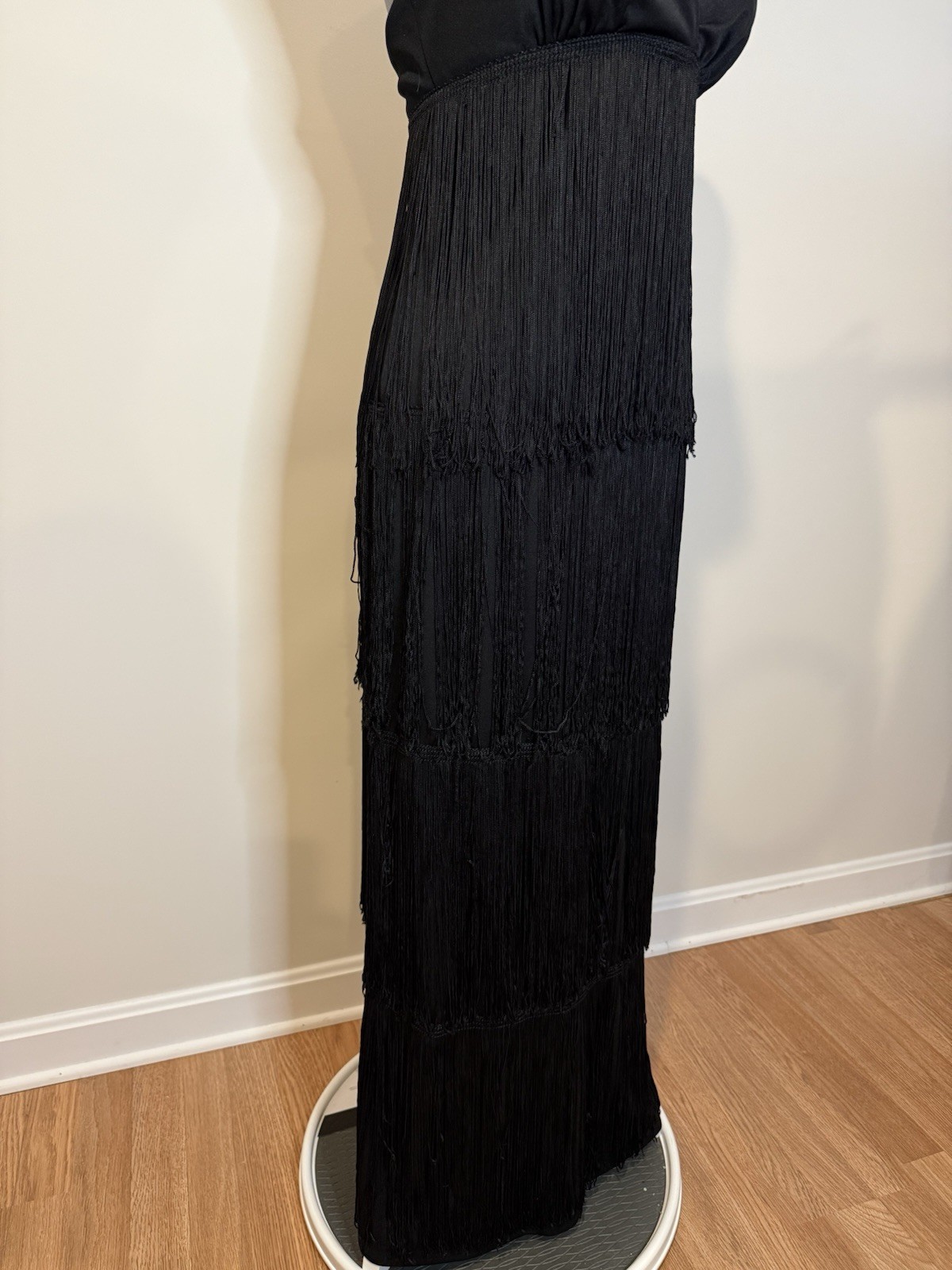 Vintage 70s Women’s Jack Hartley Black Flapper Halter Fringe Maxi Dress Size SM