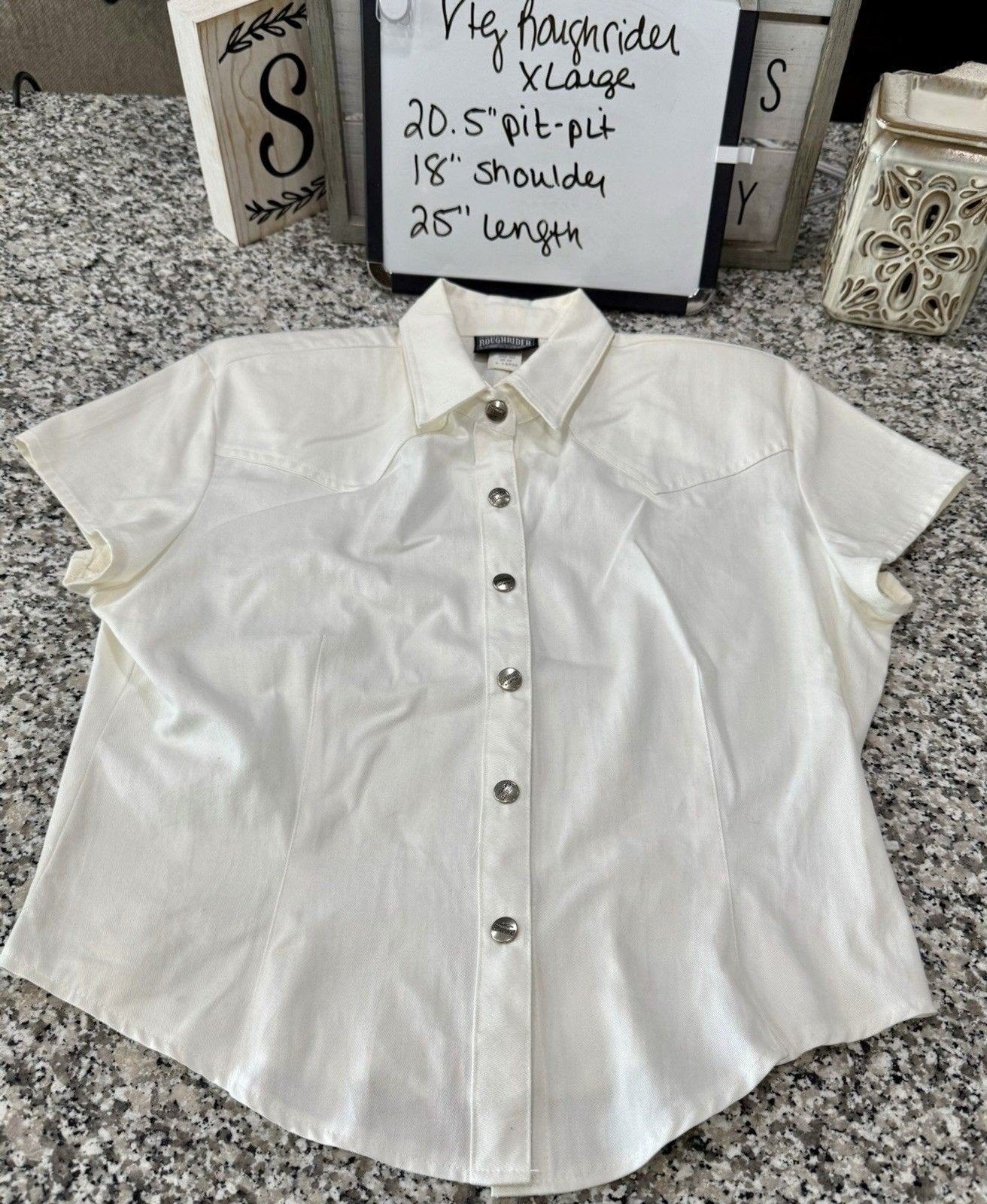Vtg Roughrider Western Blouse SS Tapered Metal Button Sz XXL