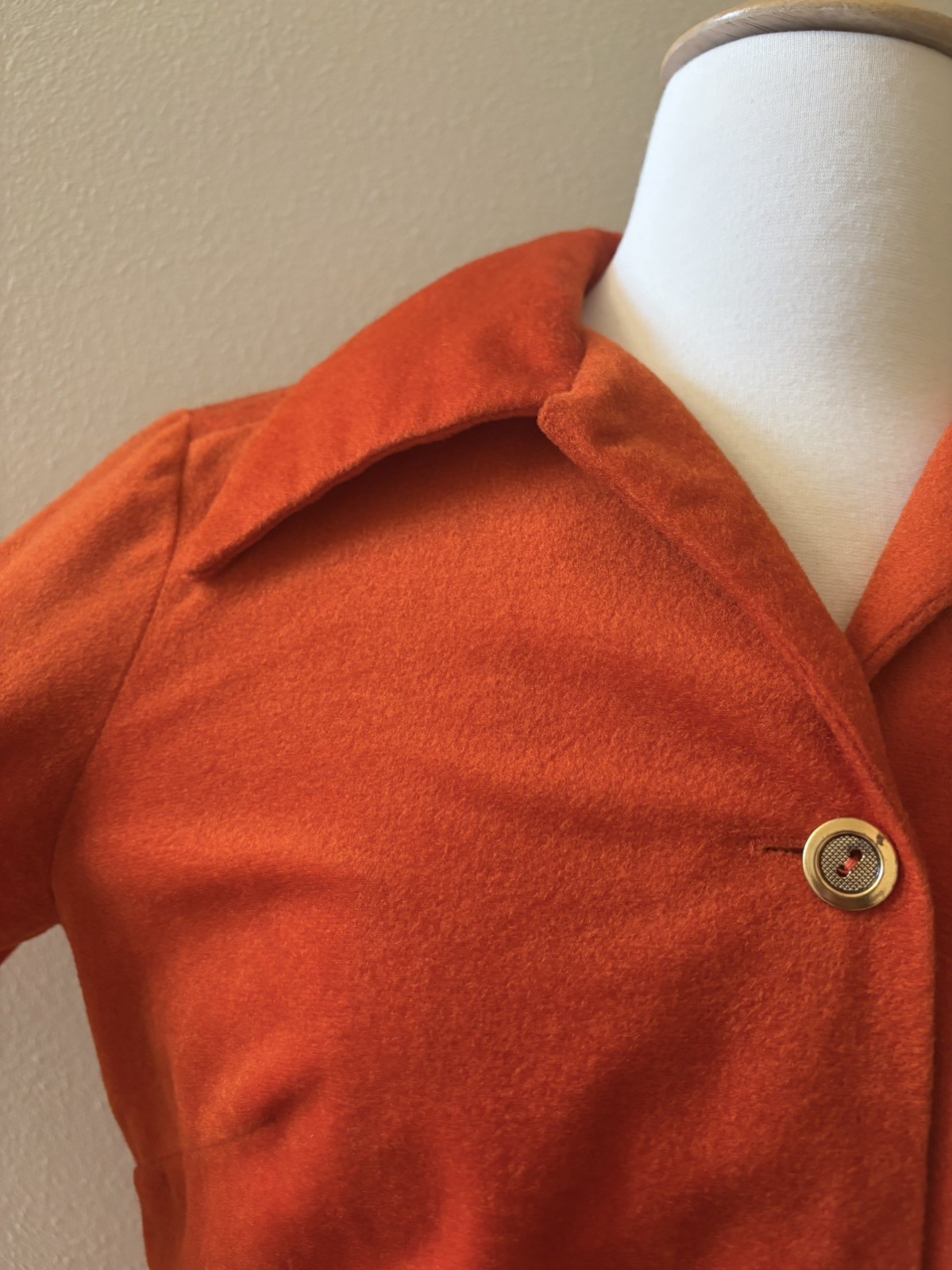 Vintage 1970s Burnt Orange Mod Faux Velour Long Sleeve Dress