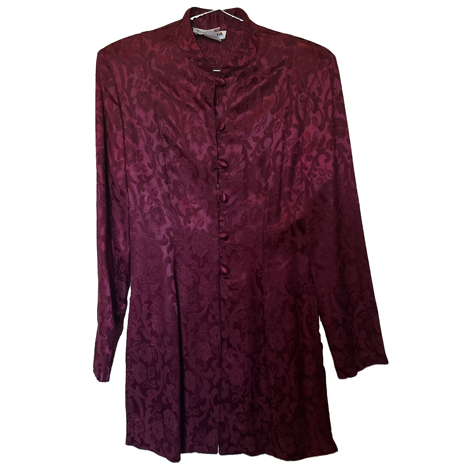 Vintage Romantic Goth Victorian Floral Print Burgundy Side Slit Jacket Size S