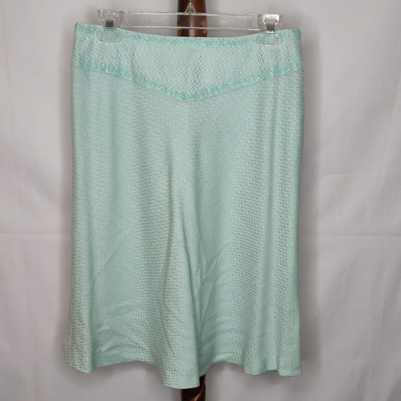Worthington Vintage size 10 skirt light green white back zip flared beaded