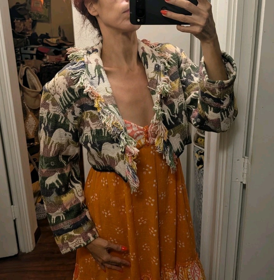 Passports Pier 1 Imports Sz S Vtg Tapestry Crop Jacket Safari Animals Serengeti