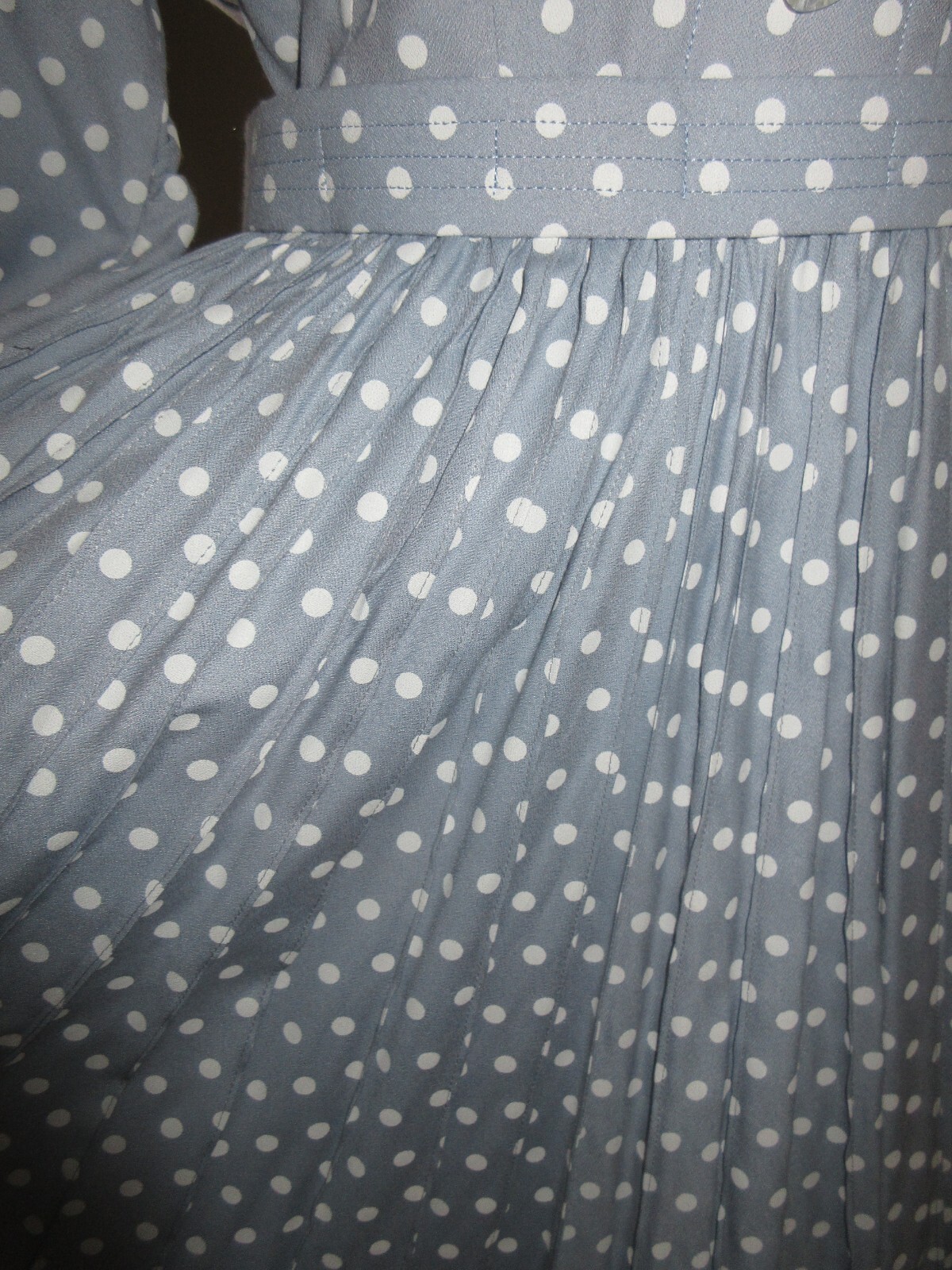 VINTAGE INSPIRED 50s STYLE PERMANENT PLEAT VINTAGE RAYON BLUE DRESS,SIZE 12,USA